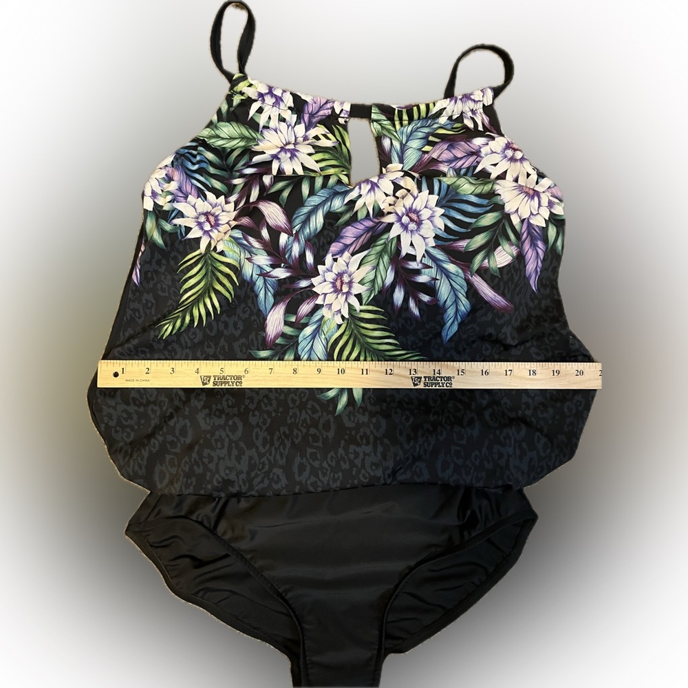 Maxine of Hollywood High-Neck Keyhole Blouson Fiji Floral One Piece size 14 - Picture 8 of 15